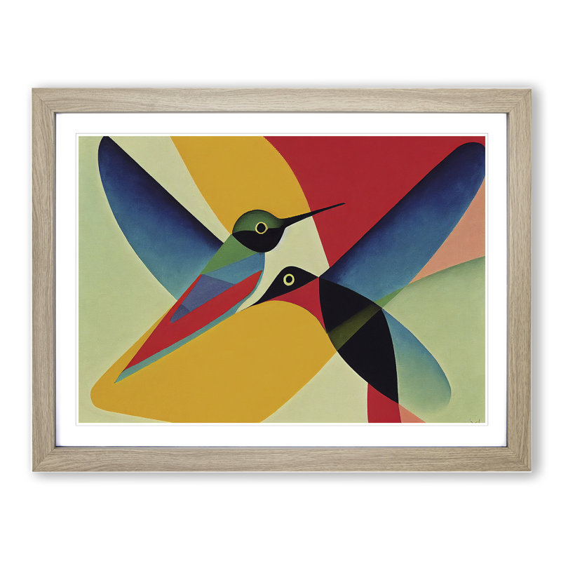 Abstract Hummingbirds Vol.1 - Single Picture Frame Print, 34cm H x 46cm W x 2cm D, Oak