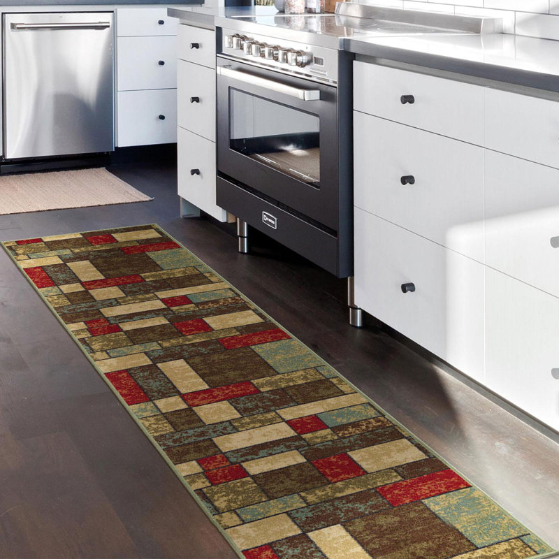 Multicolor Synthetic Non-Slip Runner Rug 1'10" x 7'