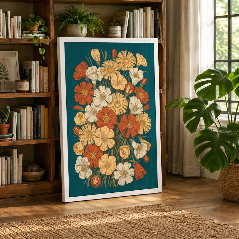 Teal Abundance Botanical 1 Piece Wrapped Canvas Wall Art, 36x24 - 91.4 x 61.0 cm, Sage Border