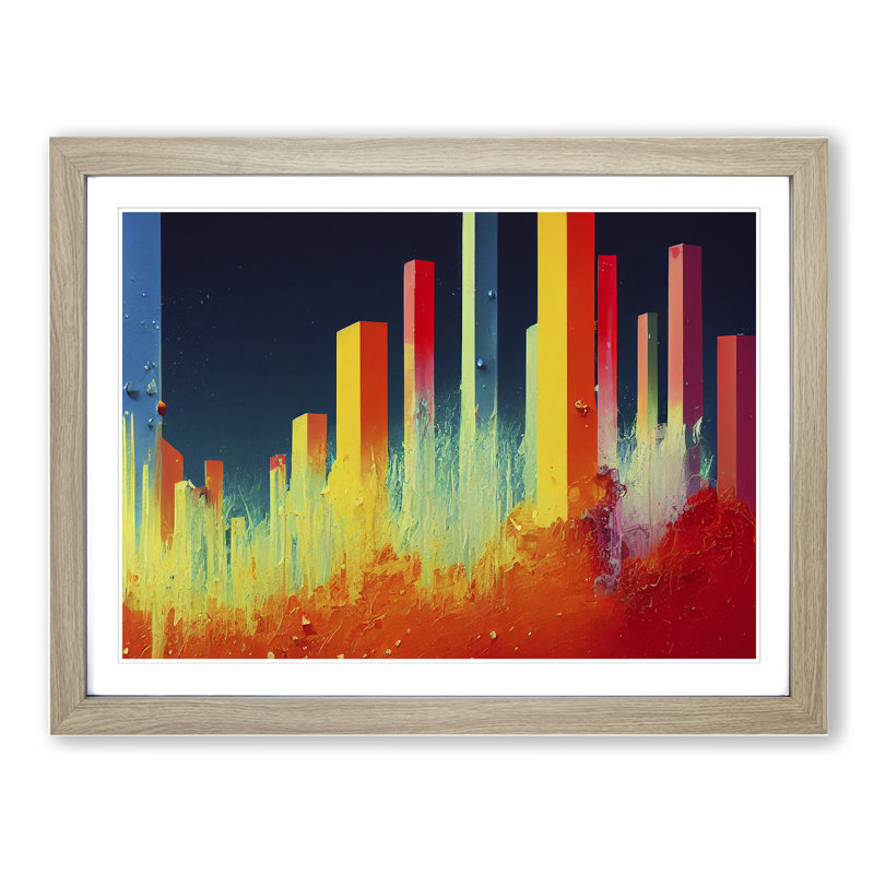 Dripping City Skyline Vol.2 Abstract - Single Picture Frame Painting, 25cm H x 34cm W x 2cm D, Oak