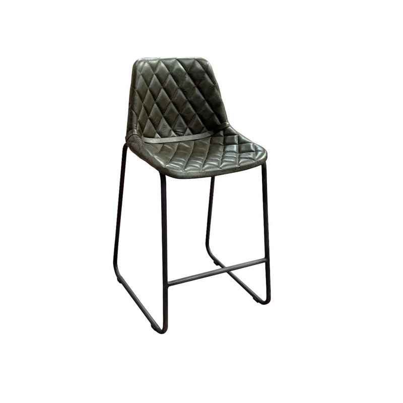 Chaise de bar 27 po en cuir et fer brun et noir, Vert