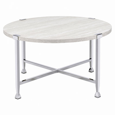 Oak And Chrome Round Coffee Table