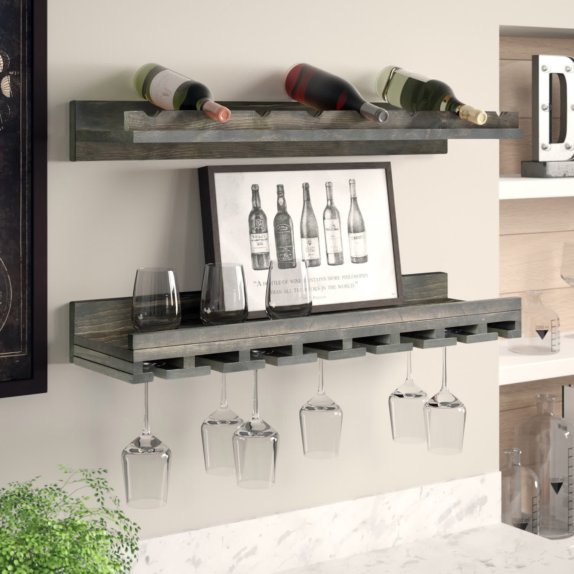 Gray Wood Wall-Mounted 12 Wine Glass Holder Rack – MyGift