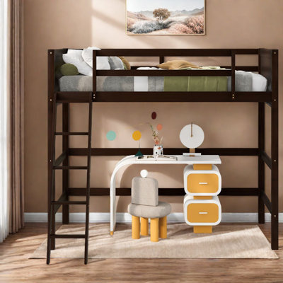 Modern Solid Wood Twin Loft Bed, Space-saving Elegance For Home