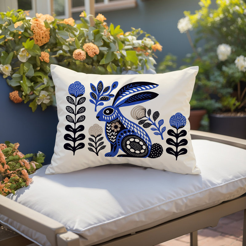 Coussin lombaire réversible intérieur / extérieur Timi Rabbit, Marine, Rectangle H 14 po x l 20 po