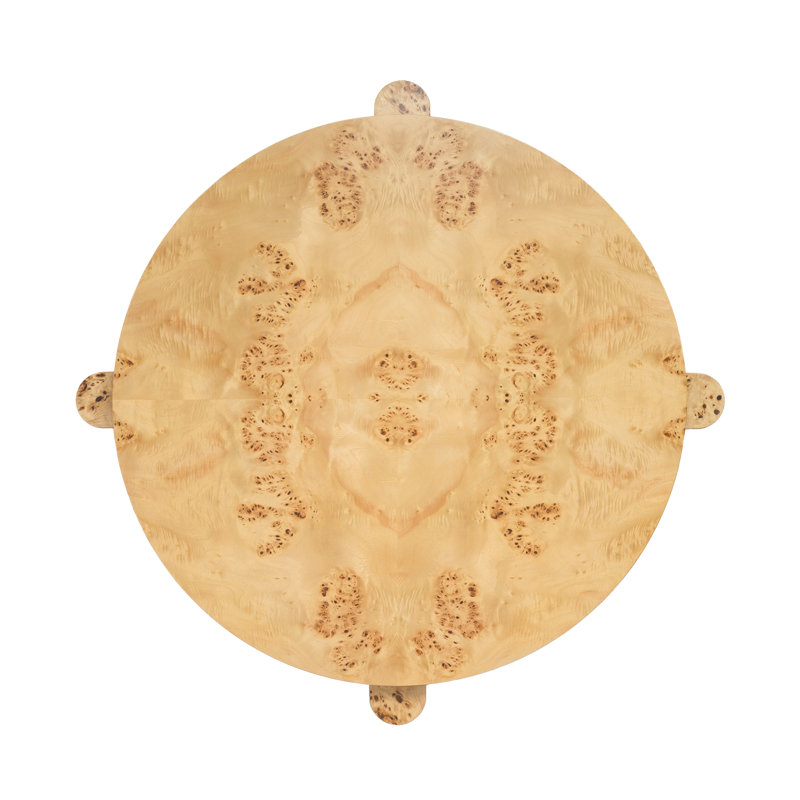 Jakus Round Coffee Table with Rare Maple Burl Veneers Luxury Contemporary Design Easy Assembly Modern Living Room Furniture