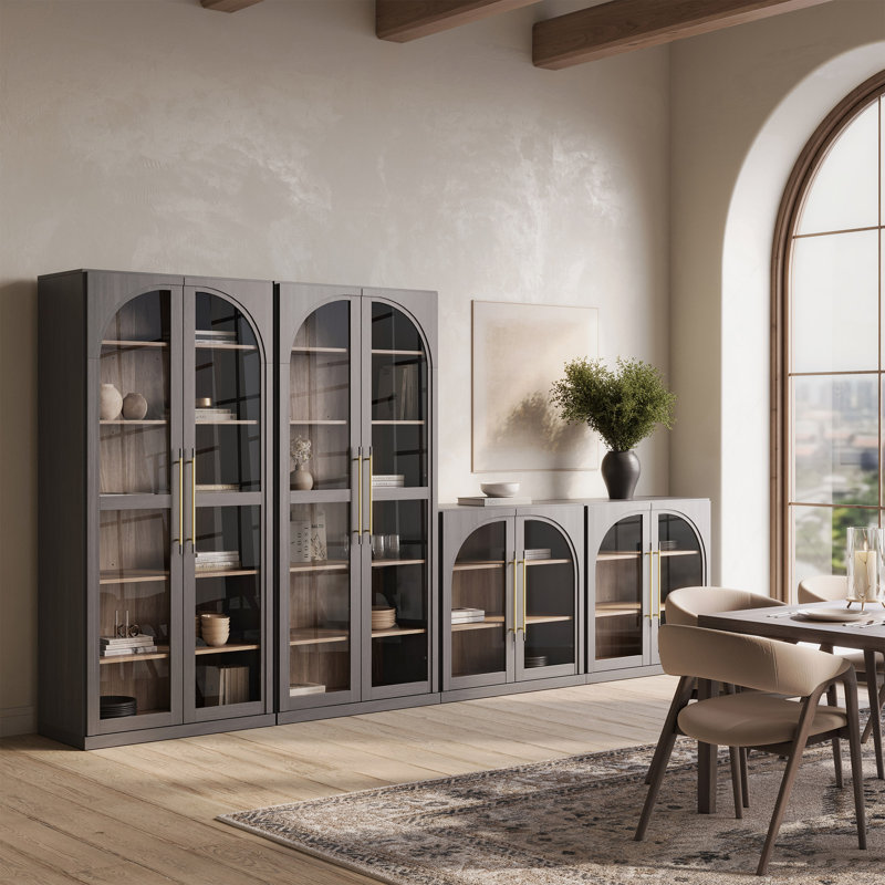 Armoire de rangement 67 po, bibliothèque en verre à 6 tablettes, ébène, Ébène