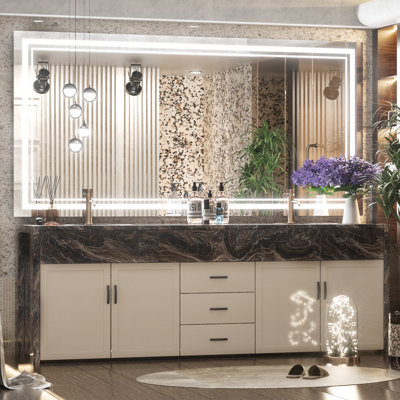 Adorna Frameless LED Lighted Bathroom / Vanity Mirror with Brightness Adjustable, Memory Function, Anti-fog