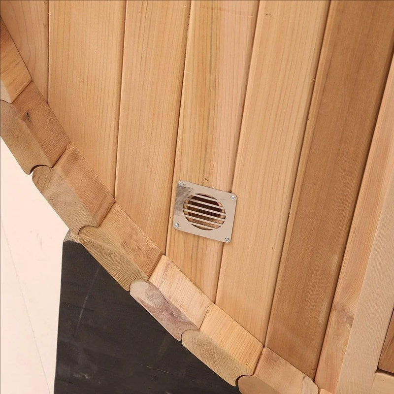  Outdoor Barrel Steam Sauna, Canadian Hemlock Sauna Room for 2 Person with 4.5KW Heater, 8mm Tempered Glass