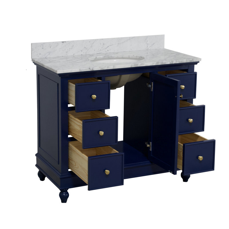 Ensemble de meuble-lavabo simple 42 po Ferdinand, Marbre de Carrare, Bleu royal