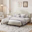 Très grand lit plateforme tapissier avec tête de lit ajustable, rembourré en tissu de lin, lit plateforme simple de style moderne sans sommier, facile à assembler, beige-130188588