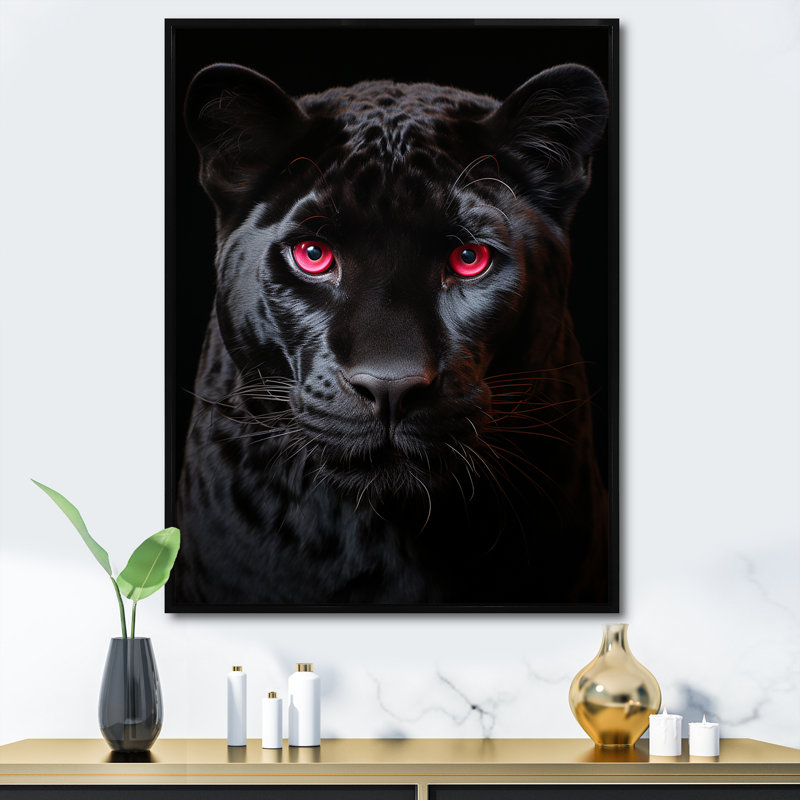 Rose et panthère noire I, H 40 po x l 30 po x P 1,5 po, Cadre flottant noir