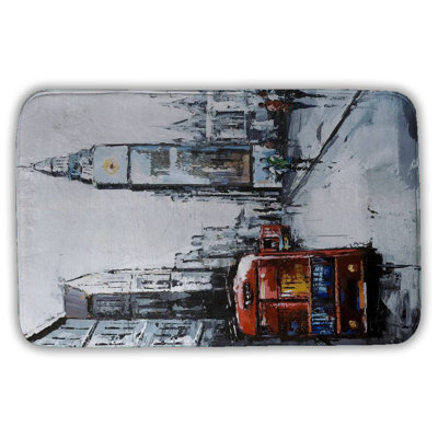 Abstract london and red bus Bath Mat with Non-Slip Backing - Quick Dry Memory Foam Bathroom Rug - Absorbent - Modern Plush Spa-Style - Machine Washable