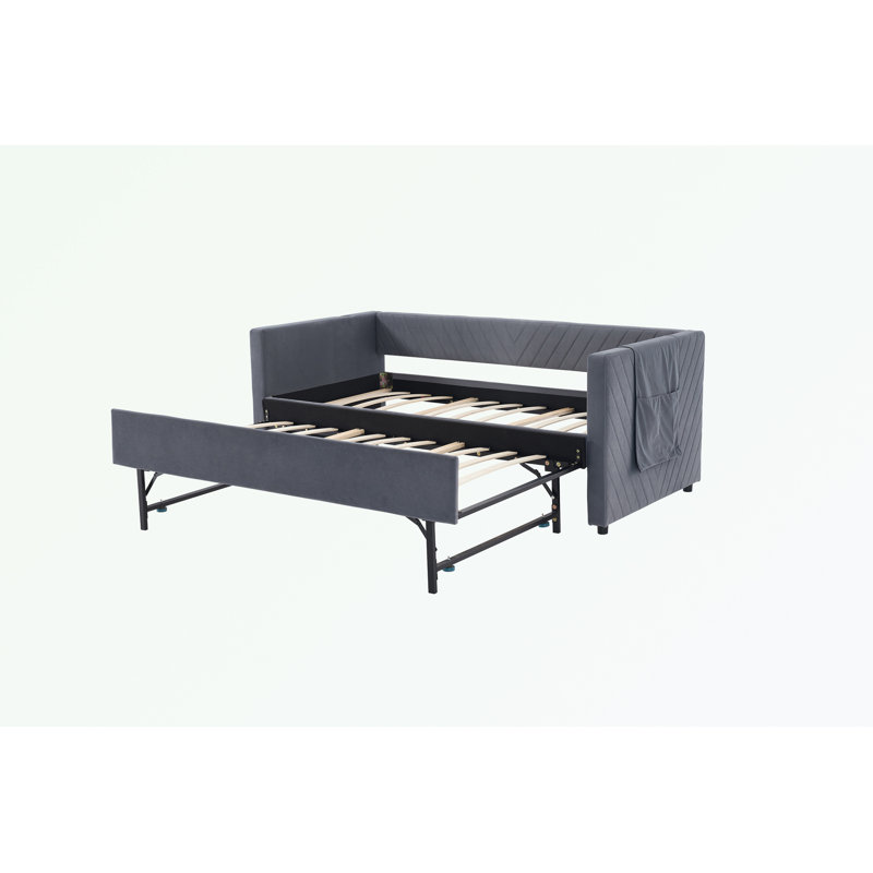 Twin Size Upholstered Daybed with Trundle, Gray