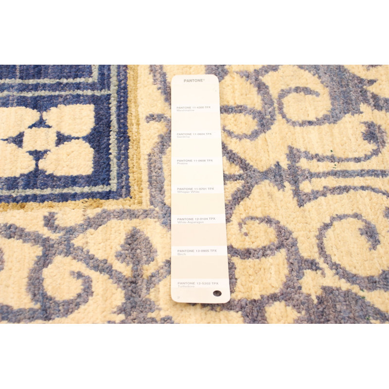 Tapis décoratif en laine de conception unique noué à la main New Age Lahore Ivoire/bleu ardoise 8 pi x 10 pi 4 po Brudvig