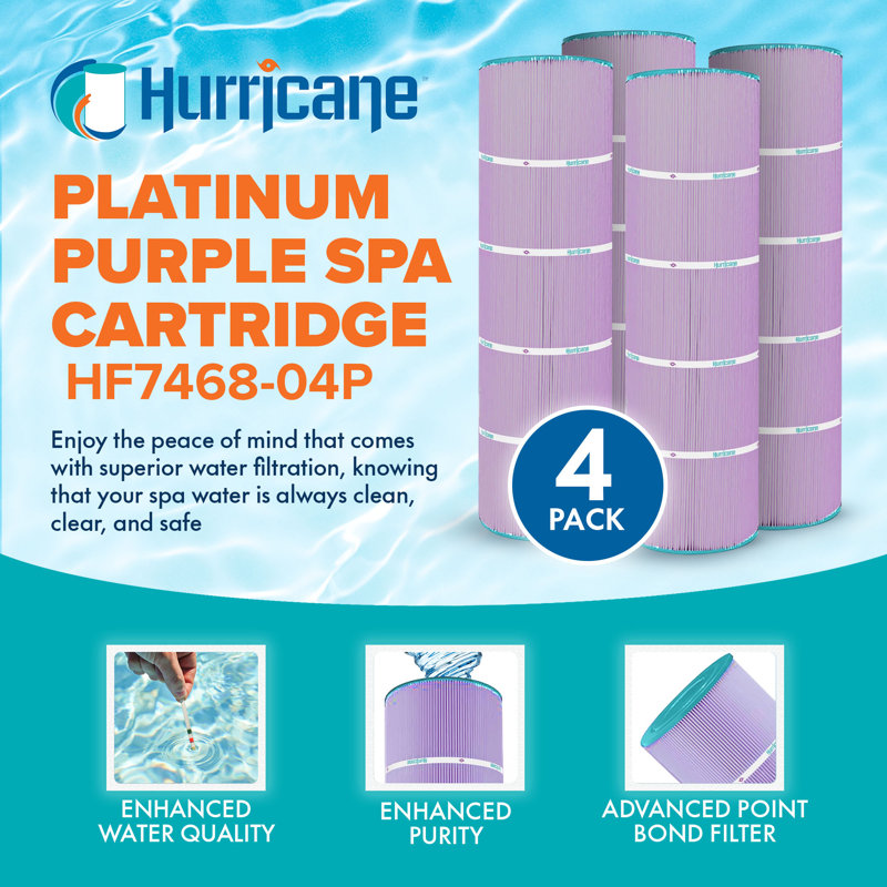 Hurricane Filters HF7468-04P Purple Spa Cartridge Replacement, 4 Pack