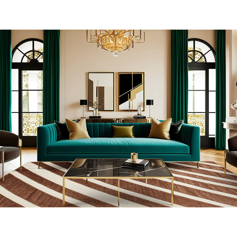  Tapis ivoire lavable rayé en cuivre, Rectangulaire 2 pi x 3 pi