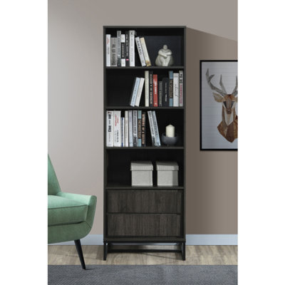 Bibliothèque à 4 niveaux en bois espresso foncé de 175 cm avec armoire, étagère haute de rangement pour bureau à domicile