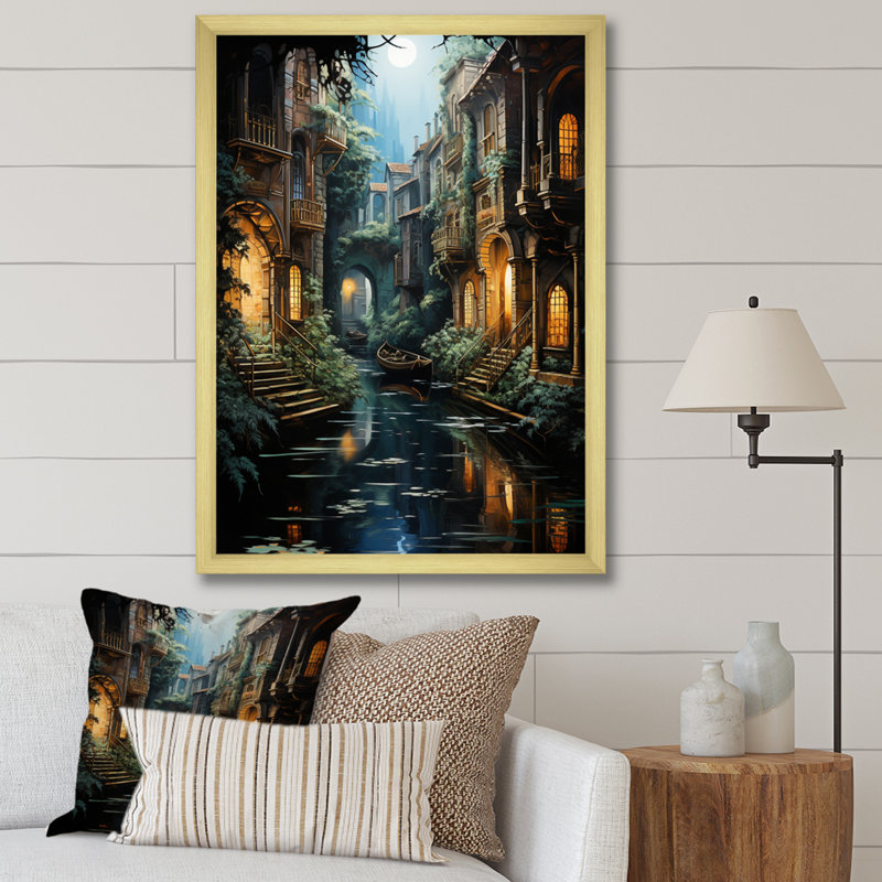 Impression sur toile «Beige Canal», Encadrement doré, H 32 po x l 24 po x P 1 po