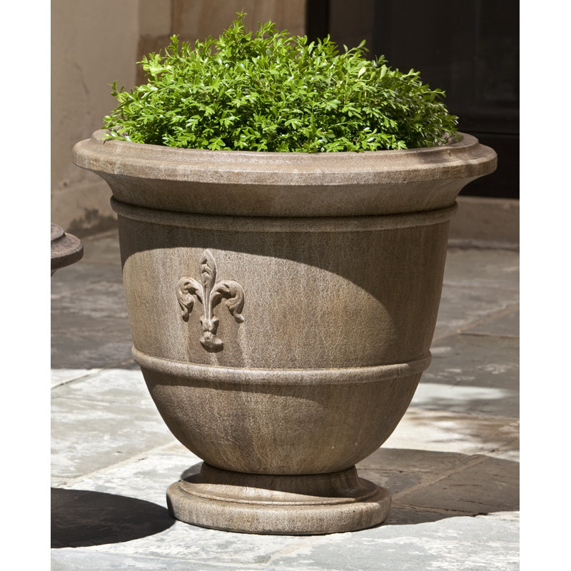 Fleur De Lis Handmade Planter, 21.75" H x 24" W x 24" D, Aged Limestone