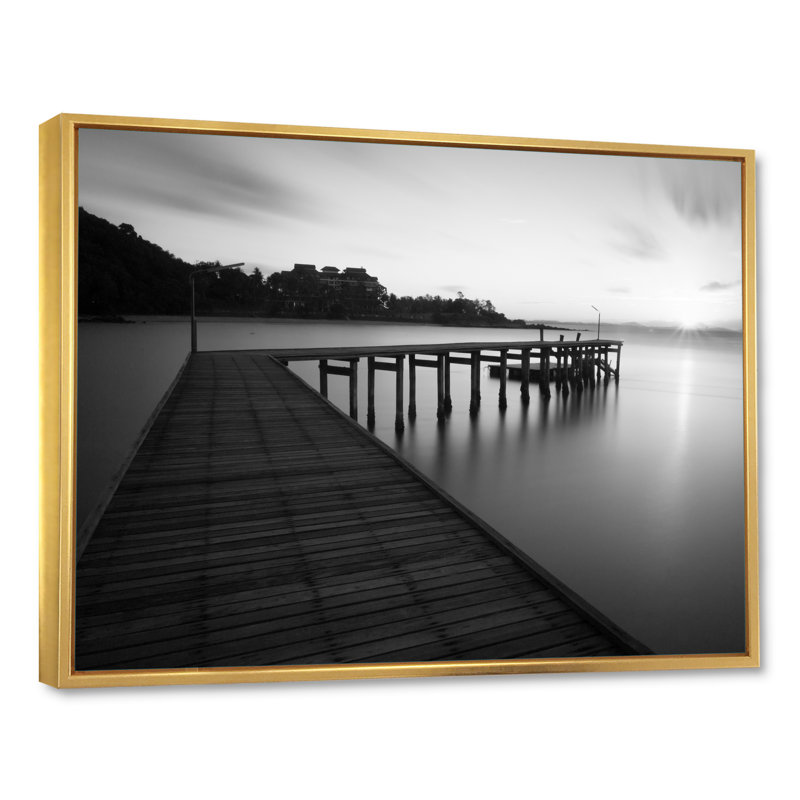 Pont noir et blanc - Peinture sur toile, H 8 po x l 12 po x P 1 po, Cadre flottant doré