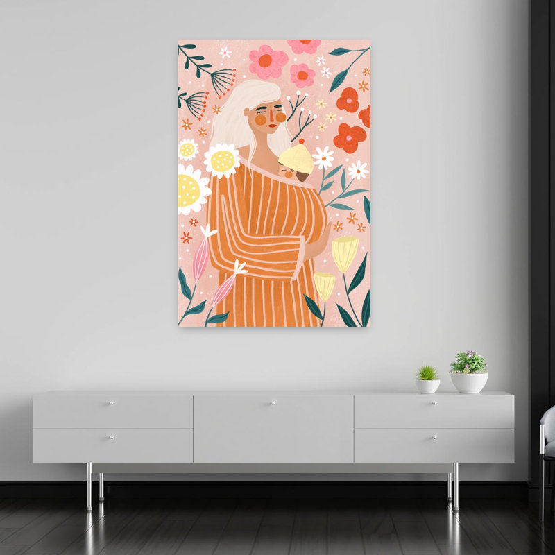 Blooming Motherhood Contemporary Modern Peaceful Flower Nature Wall Art Print 1 Piece Wrapped Canvas Wall Art