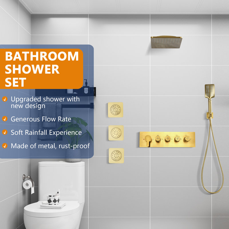 Système de douche complet avec valve brute, Or brossé