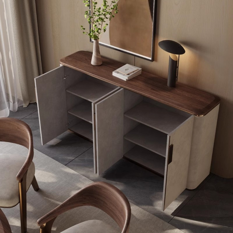 Buffet simple luxueux et léger de style italien, H 34,65 po x l 62,99 po x P 13,78 po, Gris clair