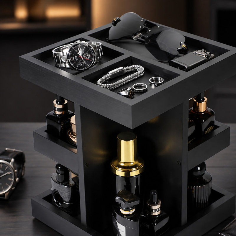Présentoir de parfum 360 ° en bois, avec présentoir à plusieurs niveaux