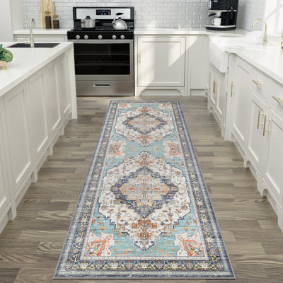Oriental Area Rug, Vintage Low Pile Non-Slip Machine Washable Area Rug