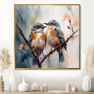 Oiseaux bleus assis sur une branche d'arbre III - Art mural floral