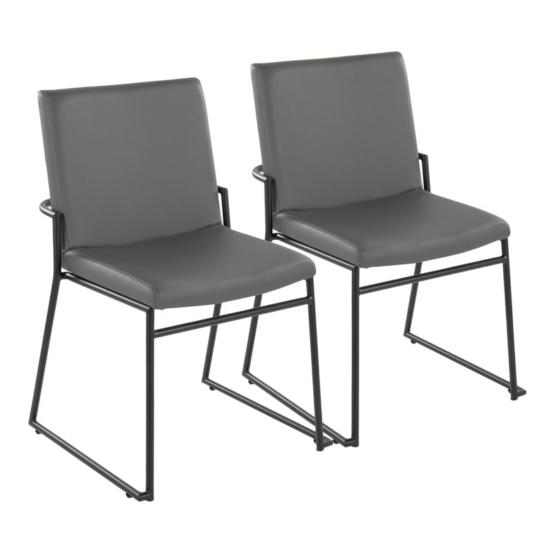 Gradin Stackable Side Chairs, Faux Leather Gray, Black