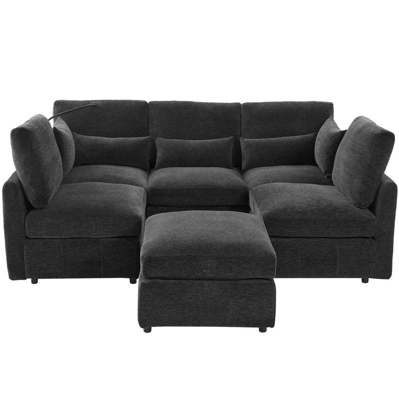 Modern Sectional Sofa Modular Sofa 85.4" U-Shaped Sofa Couch Sofa Bed L-Shaped Sofa With A Movable Ottoman And Two USB Ports And A Phone Holder For Living Room, Black