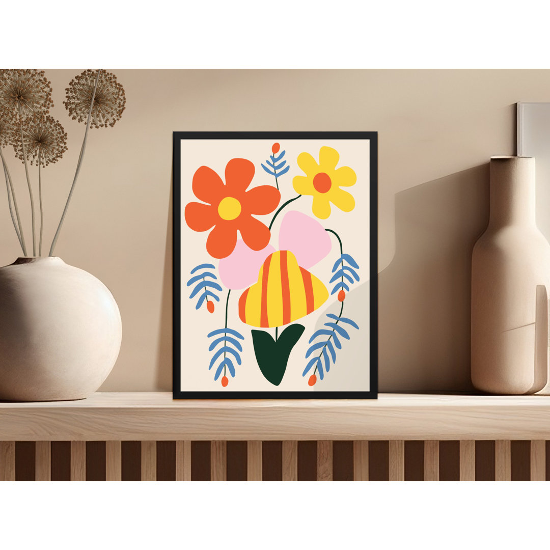 Floral Abstract Art in Bright Colors Modern Framed Poster