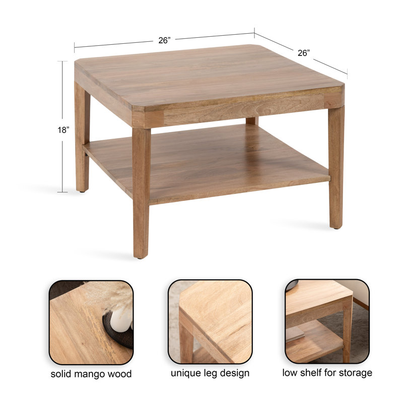 Ardentown Transitional Two-Tiered Square Coffee Table, Natural