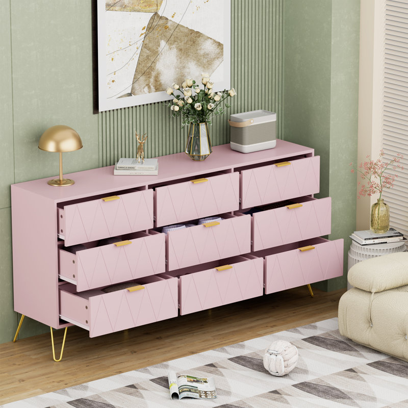 Telfair 58.9'' W 9 - Drawer Dresser, Pink