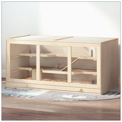 Extra Large Wooden Hamster Cage With Multilevel Design, Adjustable Roof, And Easy Clean-Up For Small Animals