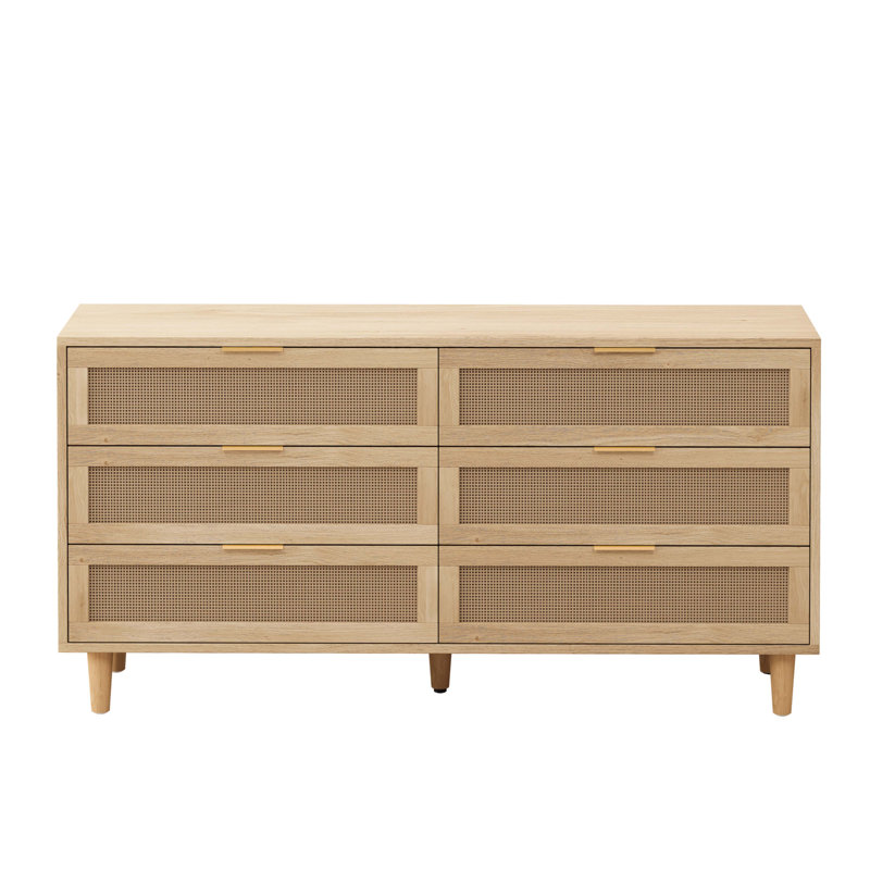 Armoire de rangement en rotin 6 tiroirs, Naturel
