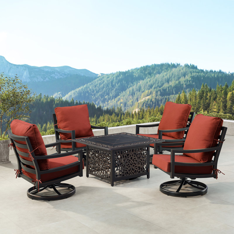 Denicka 4 - Person Patio Conversation Set with Cushions, Red