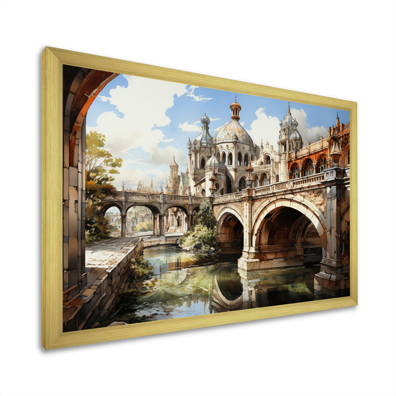 «Beige Bridge Architectural Marvel», reproduction sur toile, H 24 po x l 32 po x P 1 po, Encadrement doré