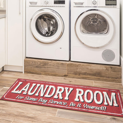 Non-Slip Rubberback Laundry Room Runner Rug, Red