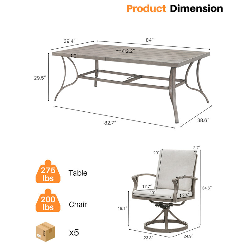 Seehill Patio Swivel Dining Set, Aluminum Outdoor Dining Set With Umbrella Hole, Patio Dining Furniture With Cushions, Outdoor Table And Swivel Chairs For Deck Garden Yard