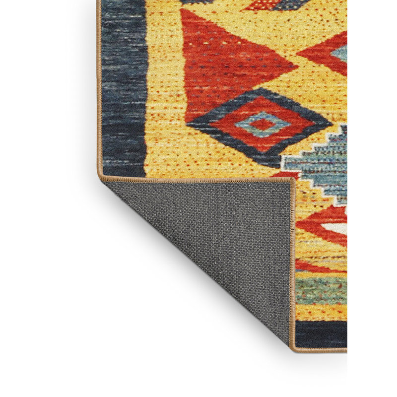 Tapis jaune/orange/noir contemporaine, Rectangle 5 pi x 7 pi