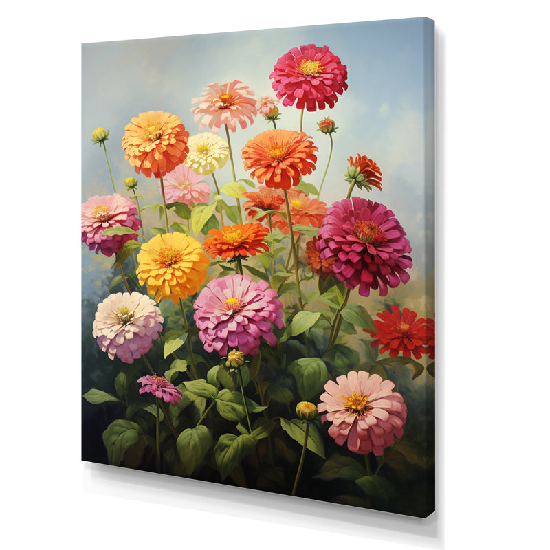 Zinnias Romantic Impression, reproduction d'art sur toile, Toile tendue, H 32 po x l 24 po