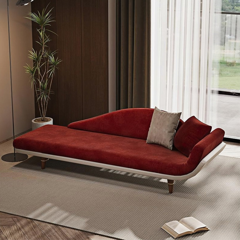 Chaise longue simple, élégante, décontractée, simple et moderne, Orienté à droite, Blanc cassé / rouge
