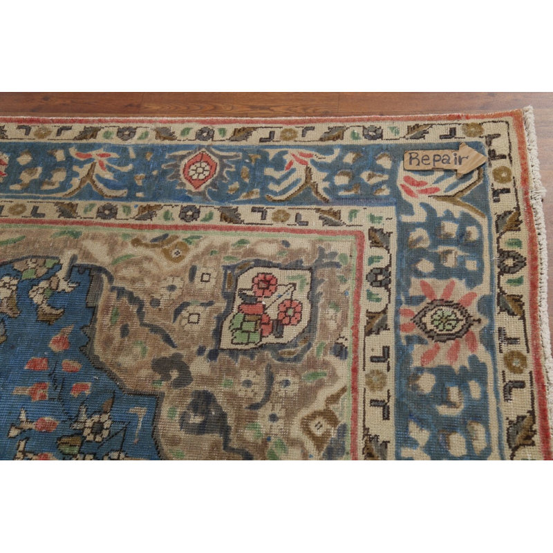 Tapis traditionnel en laine noué à la main bleu 7 x 10
