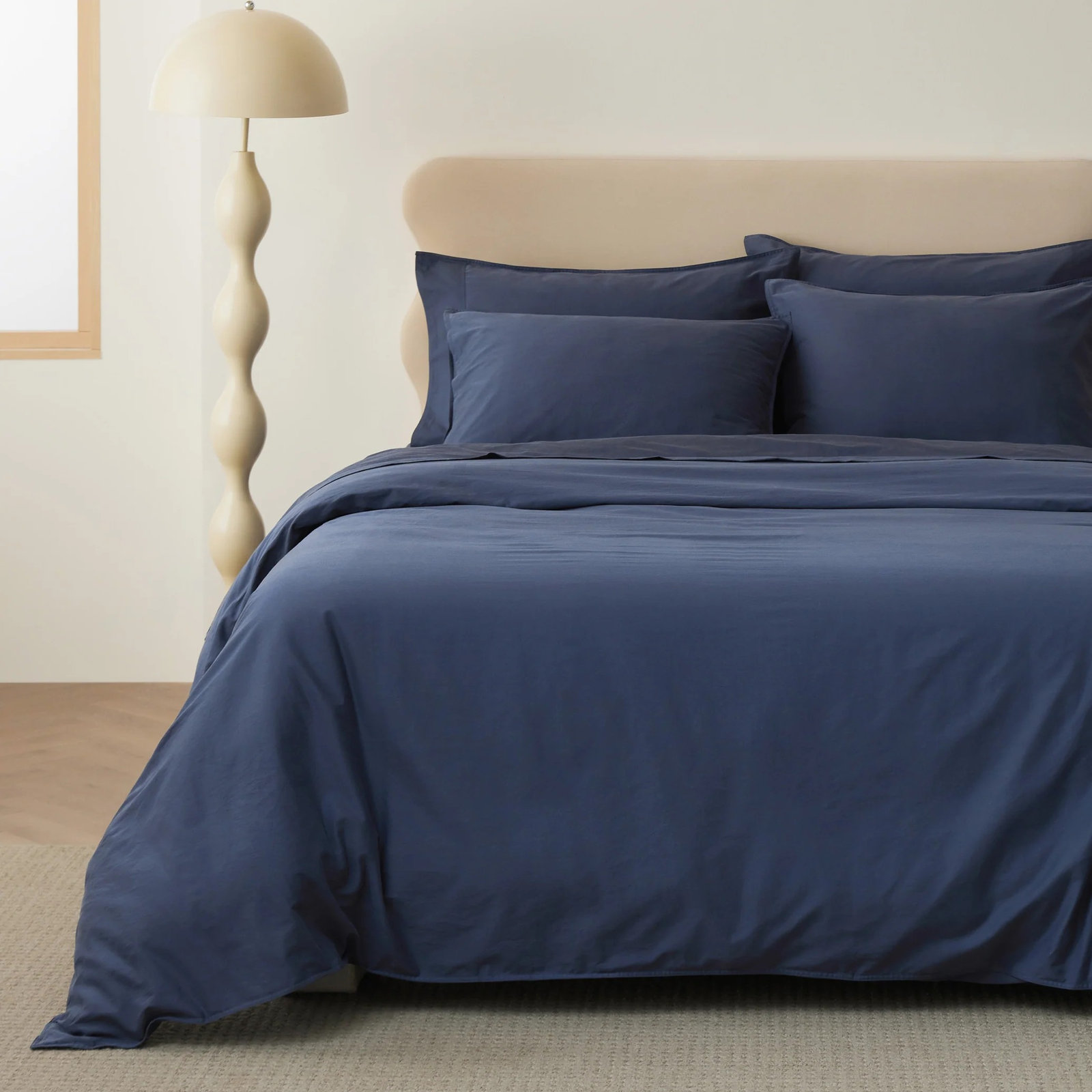 Double Stitch Cotton Duvet Cover Set, King Duvet Cover + 2 Pillow Shams, Navy