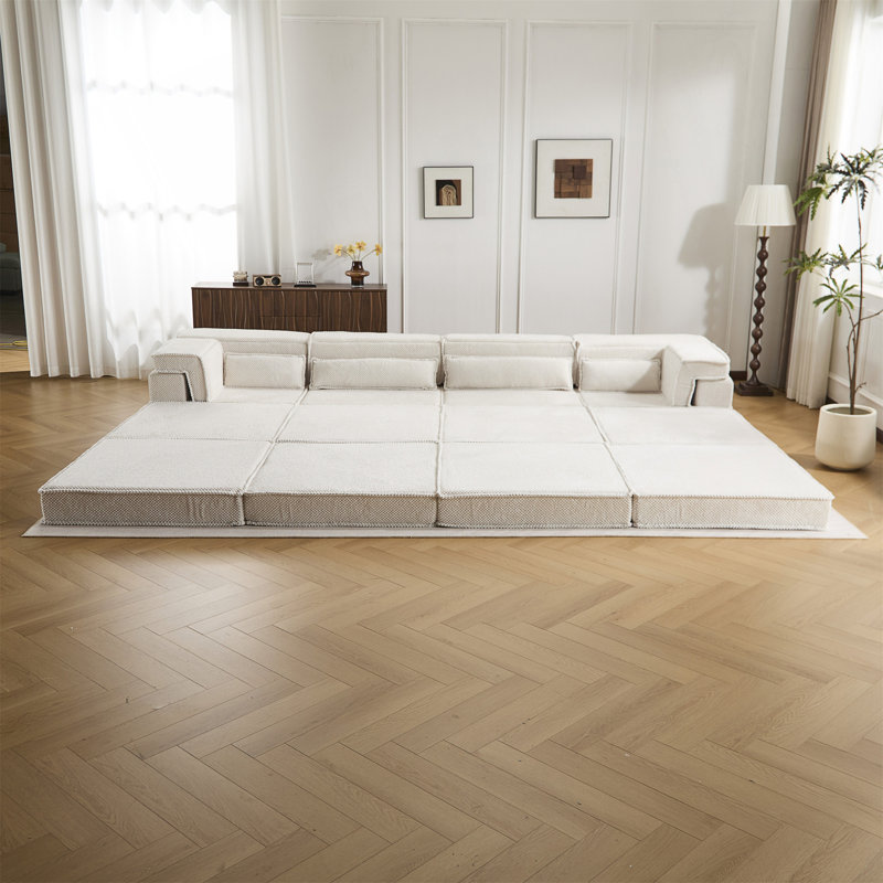 Canapé-lit modulaire convertible avec mousse à mémoire de forme haute densité, aucun assemblage requis pour une assise et un sommeil flexibles.