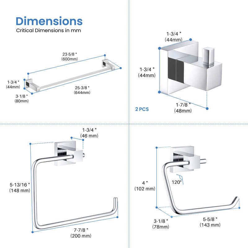 Cube 5 - Piece Bathroom Hardware Set, Chrome