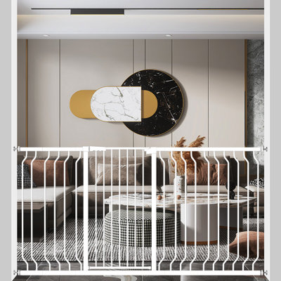 Barrière de sécurité réglable pour animaux de 40,55 po de hauteur - Barrière de sécurité en métal à fixation automatique, à fermeture automatique, pour portes larges blanc